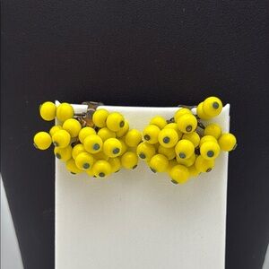 Vintage bright cheery yellow cha cha beaded clip on statement bold fun earrings
